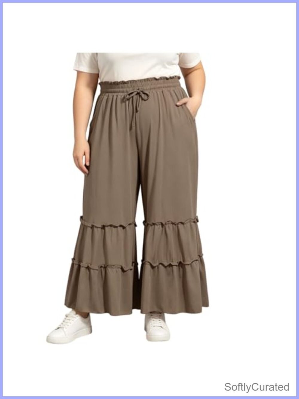 Plus Size Palazzo Pants Drawstring Elastic Waist Wide Leg Pockets